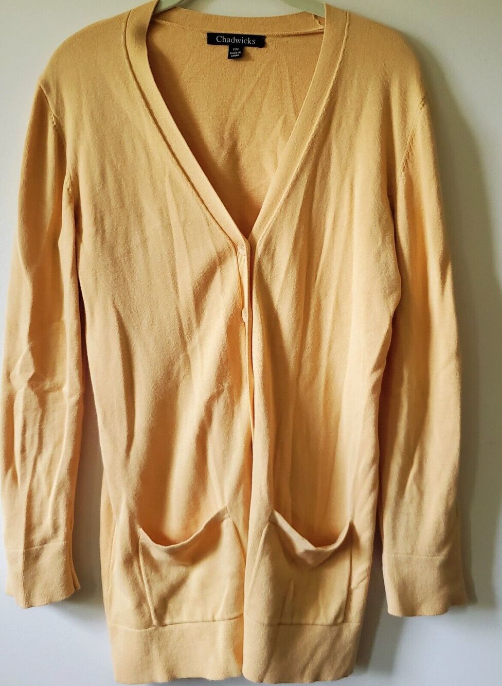 Chadwick's Cardigan Womens Size PM Soft Yellow Retro Button 50s 60s Cotton Sz M
